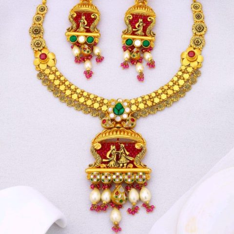 પોલ્કિ વર્ક ગોલ્ડ નેકલેસ