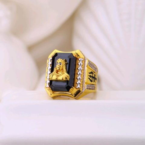 આદિયોગી ભગવાન શિવ બિગ બ્લેક સ્ટોન જેન્ટ્સ રિંગ